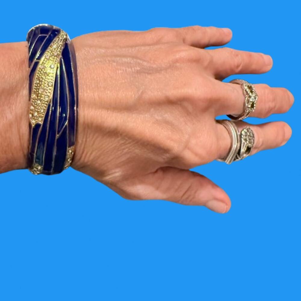 Sequin NYC Blue Enamel Crystal Gold Tone Hinge Bracelet